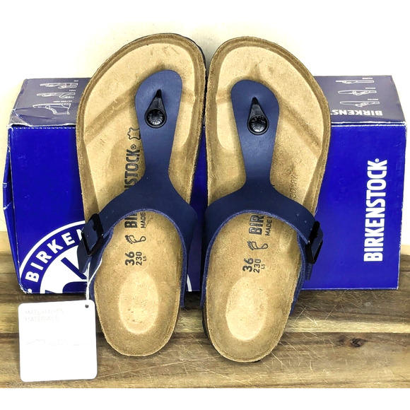 Birkenstock Shoes Womens 5 EU 36 Blue Gizeh Birko Flor Buckle Thong Sandal NEW - Picture 2 of 8